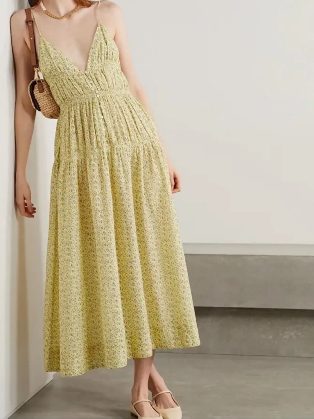 Doen yellow floral Irina midi dress XS